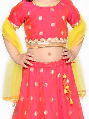 Rani Pink Silk Blend Zari Work Lehenga Choli for Kids 3
