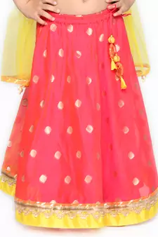 Rani Pink Silk Blend Zari Work Lehenga Choli for Kids