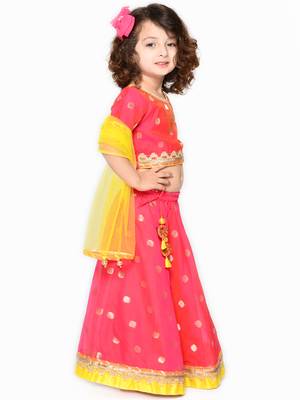Rani Pink Silk Blend Zari Work Lehenga Choli for Kids 5