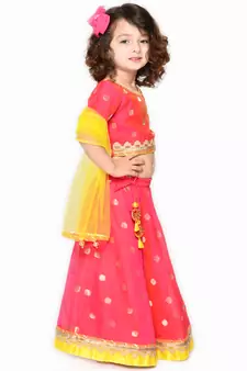 Rani Pink Silk Blend Zari Work Lehenga Choli for Kids