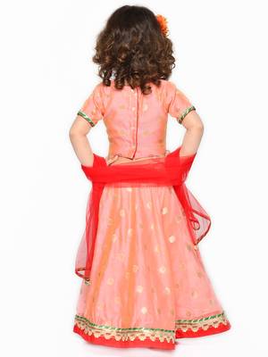 Girls Peach-Colored & Red Ready to Wear Lehenga Choli With Dupatta 2
