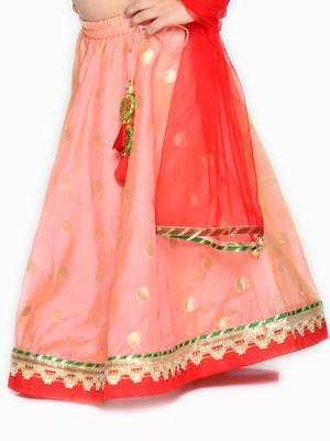 Girls Peach-Colored & Red Ready to Wear Lehenga Choli With Dupatta 4