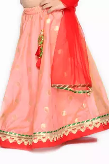 Girls Peach-Colored & Red Ready to Wear Lehenga Choli With Dupatta