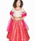 Girls Magenta & Cream-Colored Ready to Wear Lehenga & Blouse With Dupatta