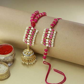Designer Bhaiya Bhabhi Hanging Lumba Rakhi Combo Set Rakshabhandan  1