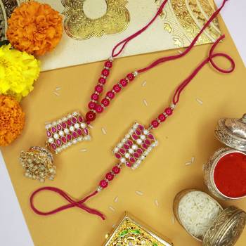 Designer Bhaiya Bhabhi Hanging Lumba Rakhi Combo Set Rakshabhandan  2