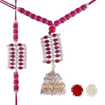 Designer Bhaiya Bhabhi Hanging Lumba Rakhi Combo Set Rakshabhandan  3