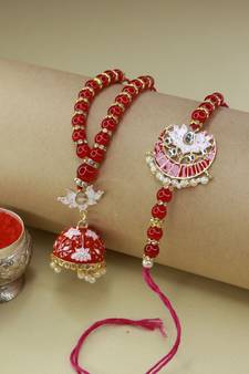 Designer Bhaiya Bhabhi Hanging Lumba Rakhi Combo Set for Rakshabhandan (R074RCO)
