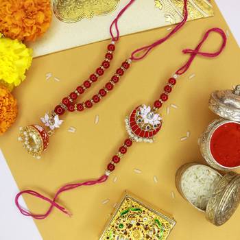 Designer Bhaiya Bhabhi Hanging Lumba Rakhi Combo Set for Rakshabhandan  2