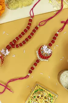 Designer Bhaiya Bhabhi Hanging Lumba Rakhi Combo Set for Rakshabhandan 