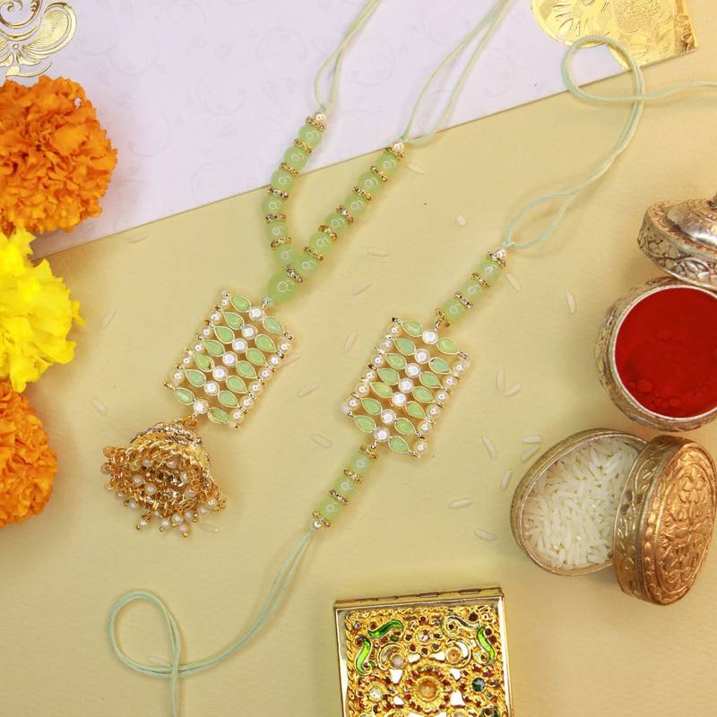 Designer Bhaiya Bhabhi Hanging Lumba Rakhi Combo Set for Rakshabhandan 