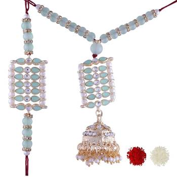 Designer Bhaiya Bhabhi Hanging Lumba Rakhi Combo Set for Rakshabhandan  3