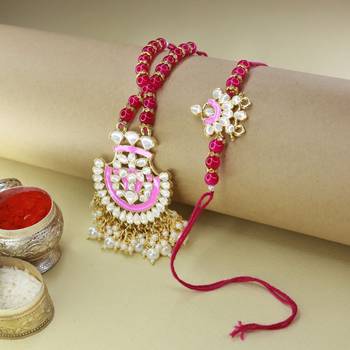 Designer Bhaiya Bhabhi Hanging Lumba Rakhi Combo Set for Rakshabhandan  1