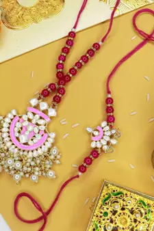 Designer Bhaiya Bhabhi Hanging Lumba Rakhi Combo Set for Rakshabhandan 