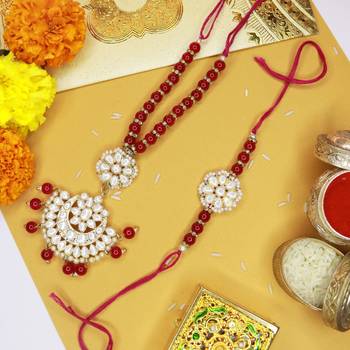 Designer Bhaiya Bhabhi Hanging Lumba Rakhi Combo Set for Rakshabhandan  2