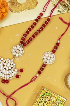 Designer Bhaiya Bhabhi Hanging Lumba Rakhi Combo Set for Rakshabhandan 