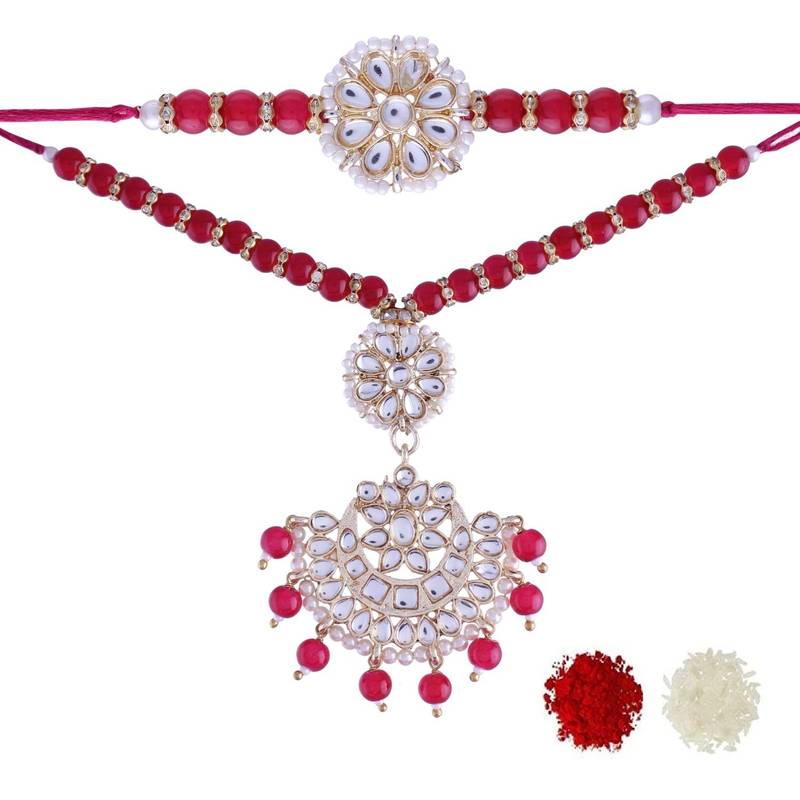 Designer Bhaiya Bhabhi Hanging Lumba Rakhi Combo Set for Rakshabhandan 