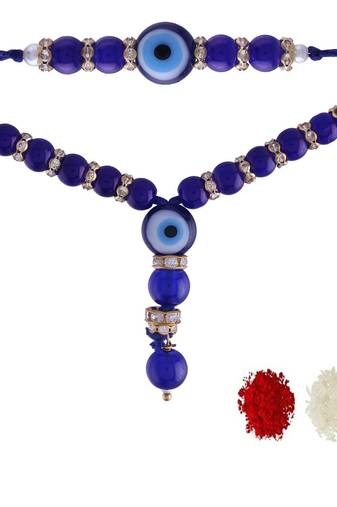 Designer Bhaiya Bhabhi Hanging Lumba Rakhi Combo Set for Rakshabhandan (R073BICO)