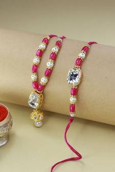 Designer Bhaiya Bhabhi Hanging Lumba Rakhi Combo Set for Rakshabhandan (R070QCO)