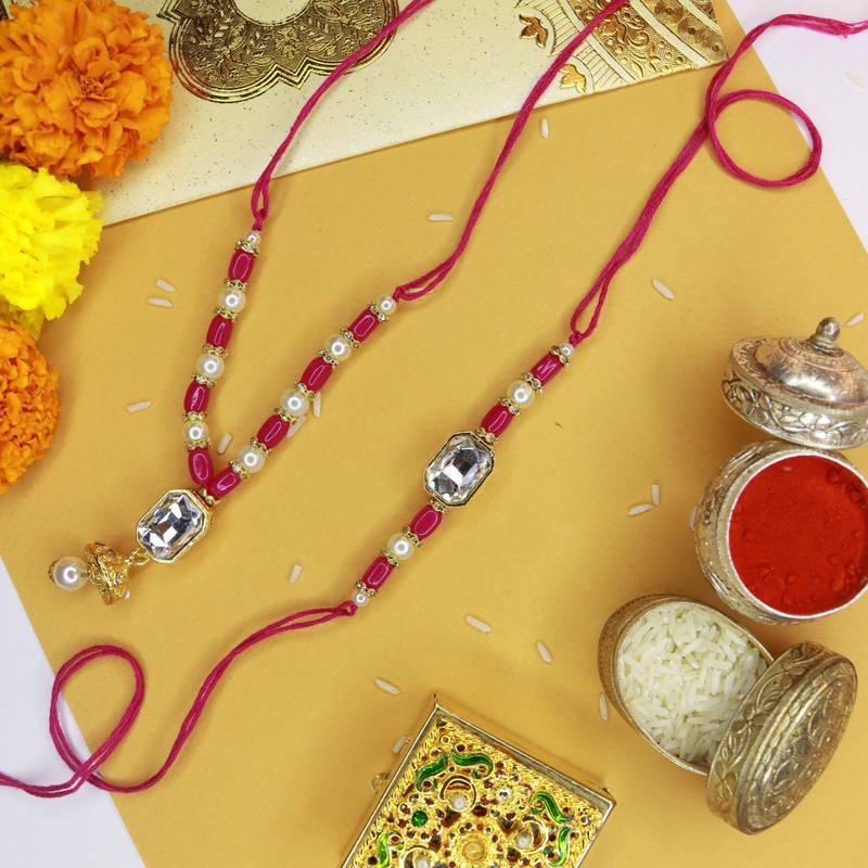 Designer Bhaiya Bhabhi Hanging Lumba Rakhi Combo Set for Rakshabhandan 