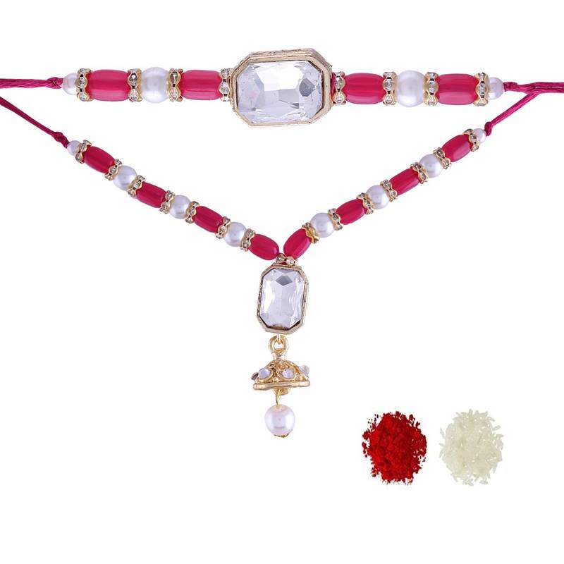 Designer Bhaiya Bhabhi Hanging Lumba Rakhi Combo Set for Rakshabhandan 