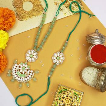Designer Bhaiya Bhabhi Hanging Lumba Rakhi Combo Set for Rakshabhandan  2