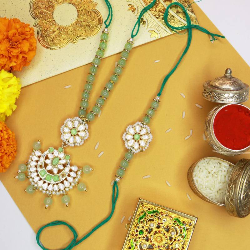 Designer Bhaiya Bhabhi Hanging Lumba Rakhi Combo Set for Rakshabhandan 