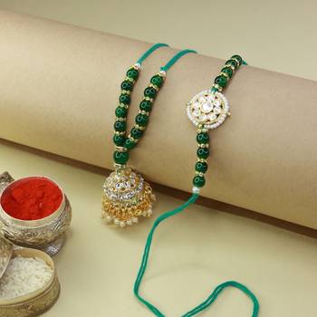 Designer Bhaiya Bhabhi Hanging Lumba Rakhi Combo Set for Rakshabhandan  1