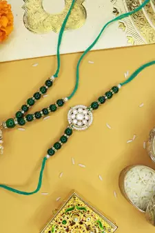 Designer Bhaiya Bhabhi Hanging Lumba Rakhi Combo Set for Rakshabhandan 