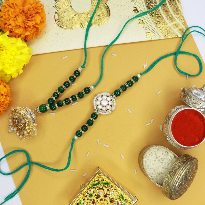 Designer Bhaiya Bhabhi Hanging Lumba Rakhi Combo Set for Rakshabhandan 