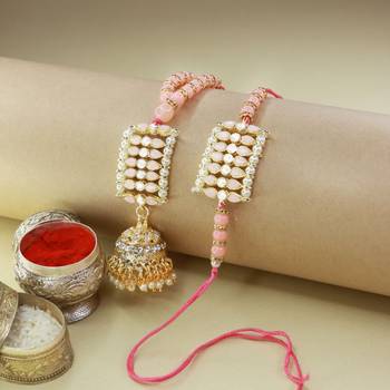 Designer Bhaiya Bhabhi Hanging Lumba Rakhi Combo Set for Rakshabhandan  1