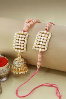 Designer Bhaiya Bhabhi Hanging Lumba Rakhi Combo Set for Rakshabhandan (R069PeCO)