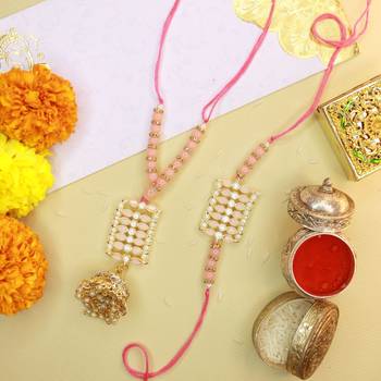 Designer Bhaiya Bhabhi Hanging Lumba Rakhi Combo Set for Rakshabhandan  2
