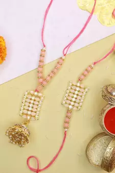 Designer Bhaiya Bhabhi Hanging Lumba Rakhi Combo Set for Rakshabhandan 