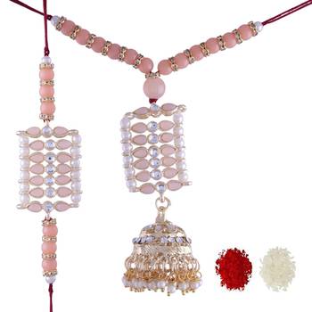 Designer Bhaiya Bhabhi Hanging Lumba Rakhi Combo Set for Rakshabhandan  3