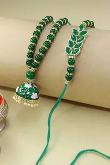 Designer Bhaiya Bhabhi Hanging Lumba Rakhi Combo Set for Rakshabhandan (R067GCO)