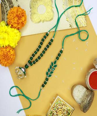 Designer Bhaiya Bhabhi Hanging Lumba Rakhi Combo Set for Rakshabhandan  3