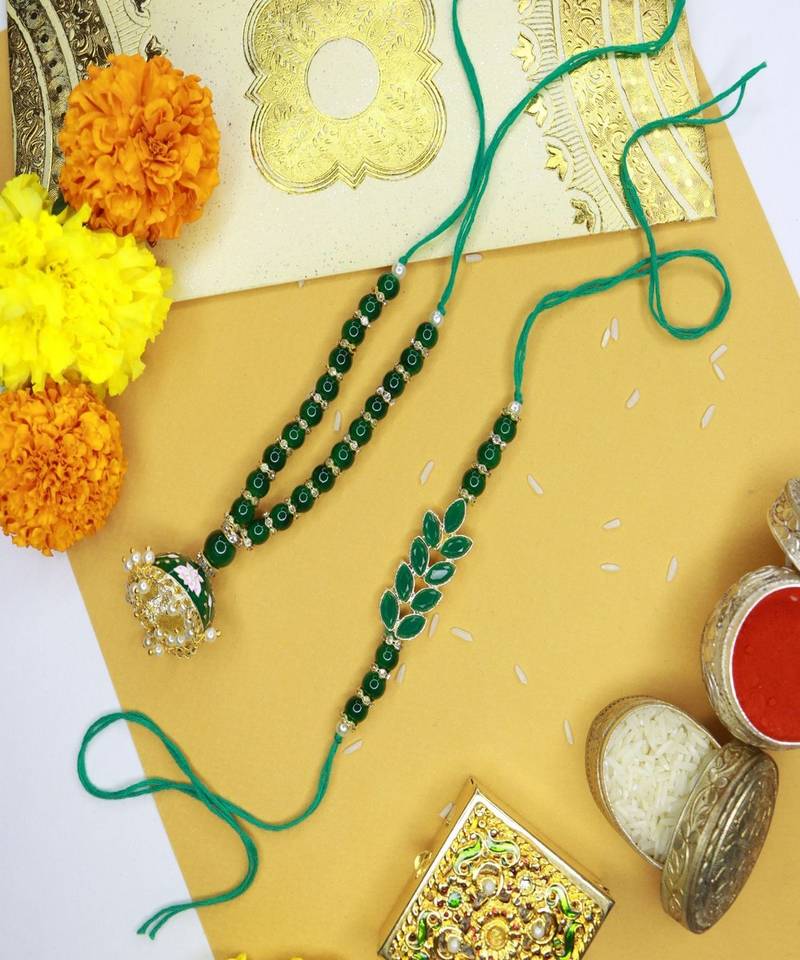 Designer Bhaiya Bhabhi Hanging Lumba Rakhi Combo Set for Rakshabhandan 