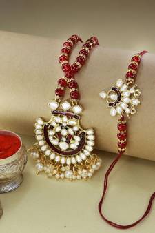 Designer Bhaiya Bhabhi Hanging Lumba Rakhi Combo Set for Rakshabhandan (R066MCO)