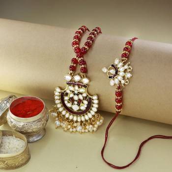 Designer Bhaiya Bhabhi Hanging Lumba Rakhi Combo Set for Rakshabhandan  1