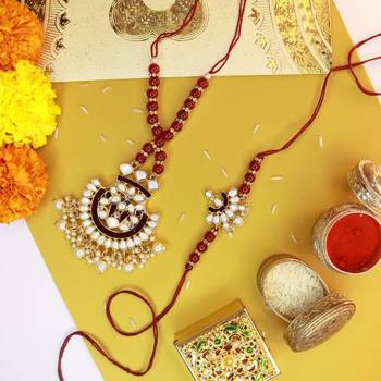 Designer Bhaiya Bhabhi Hanging Lumba Rakhi Combo Set for Rakshabhandan  2