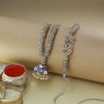 Designer Bhaiya Bhabhi Hanging Lumba Rakhi Combo Set for Rakshabhandan  1