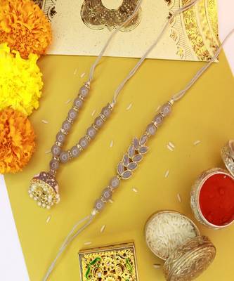 Designer Bhaiya Bhabhi Hanging Lumba Rakhi Combo Set for Rakshabhandan  3