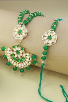 Designer Bhaiya Bhabhi Hanging Lumba Rakhi Combo Set for Rakshabhandan (R068GCO)
