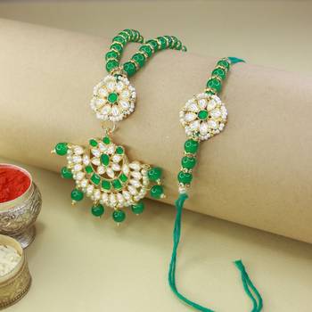 Designer Bhaiya Bhabhi Hanging Lumba Rakhi Combo Set for Rakshabhandan  1