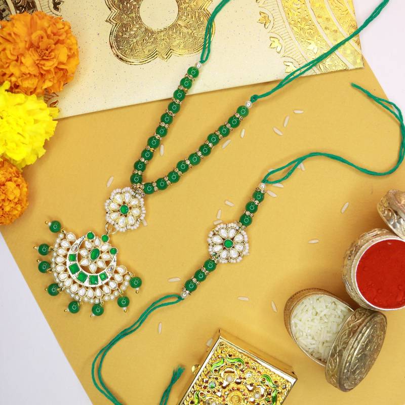 Designer Bhaiya Bhabhi Hanging Lumba Rakhi Combo Set for Rakshabhandan 