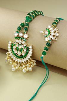 Designer Bhaiya Bhabhi Hanging Lumba Rakhi Combo Set for Rakshabhandan (R066GCO)