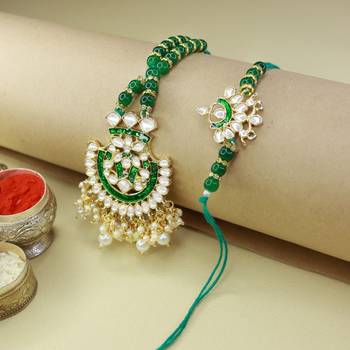 Designer Bhaiya Bhabhi Hanging Lumba Rakhi Combo Set for Rakshabhandan  1