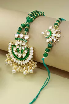 Designer Bhaiya Bhabhi Hanging Lumba Rakhi Combo Set for Rakshabhandan (R066GCO)