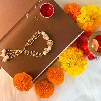 Gold Plated Hanging Traditional Pearl Studded and Beaded Lumba Rakhi for Bhabhi  1